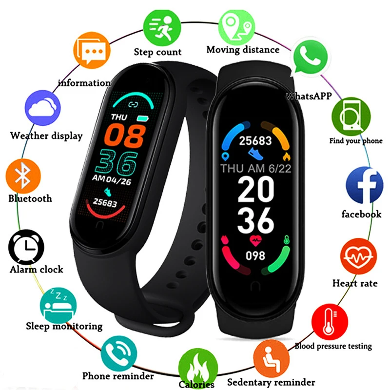 Смарт-браслет M6 с пульсометром и тонометром водонепроницаемые умные часы