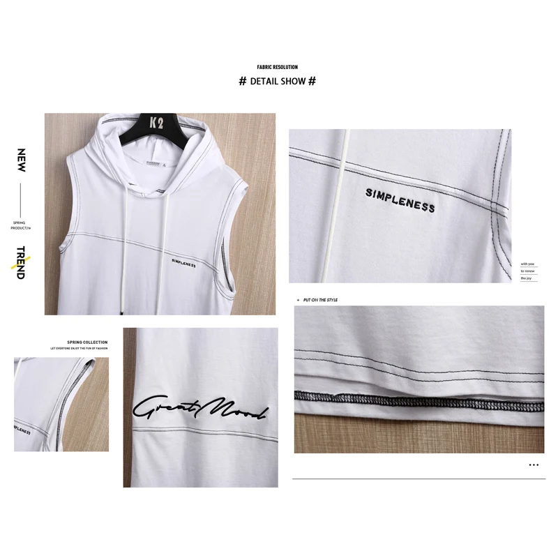 

BROWON Summer Fashion Tank Top New Casual Pure Cotton Men Vest Clothes Solid Color Hooded Sleeveless Embroidered Sport Tank Tops