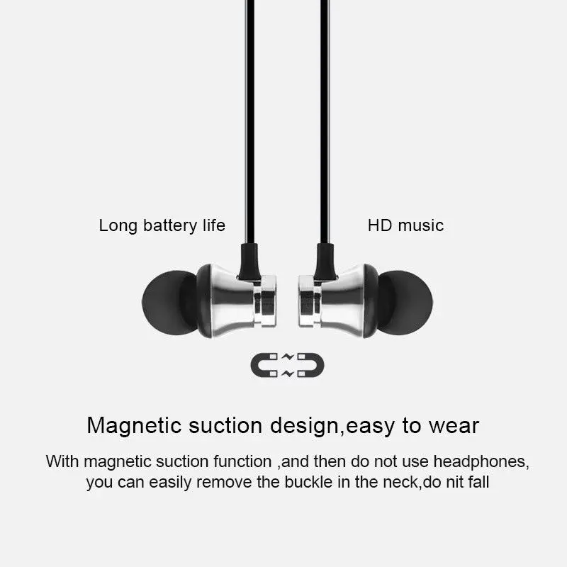 Магнитные беспроводные Bluetooth наушники стерео спортивные водонепроницаемые