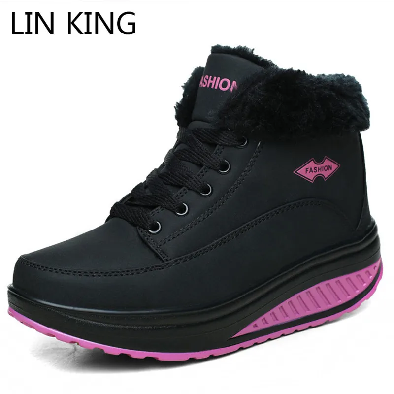 LIN KING Новые женские ботинки на платформе с высоким подъемом повседневные теплые