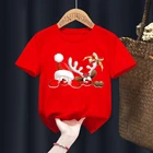 Белая футболка для мальчиков и девочек с милым рождественским принтом оленя, красная летняя Милая забавная одежда для маленьких детей Y2K, Прямая поставка