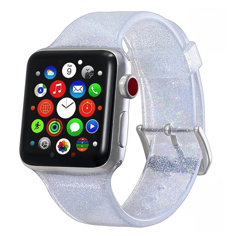 Color 7 Силиконовый ремешок для наручных часов Apple Watch 38/40/42/44 мм я ремешка для часов Водонепроницаемый прозрачные блестящие Для женщин браслет для серии 4 3 2 1 - Цвет: Color 7