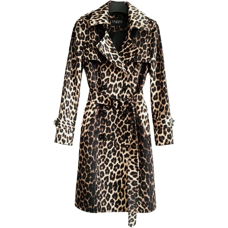 British Leopard Femme Trench Coat Women 2023 Spring Autumn New Fashion Slim With Belt Double Breasted Long Windbreaker G006