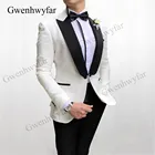 Gwenhwyfar 2020, блейзер цвета слоновой кости, черные брюки, комплекты для мужчин, индивидуальный дизайн, мужские костюмы для жениха, Свадебная вечеринка, лучшая одежда, смокинги