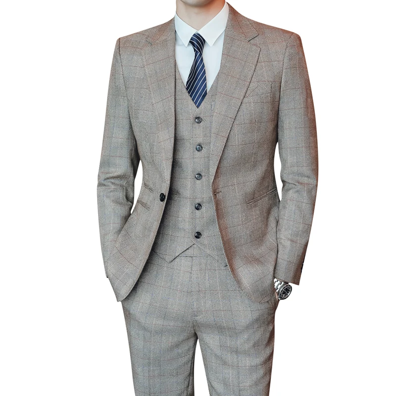 Мужской Клетчатый блейзер в английском стиле из трех предметов азиатского