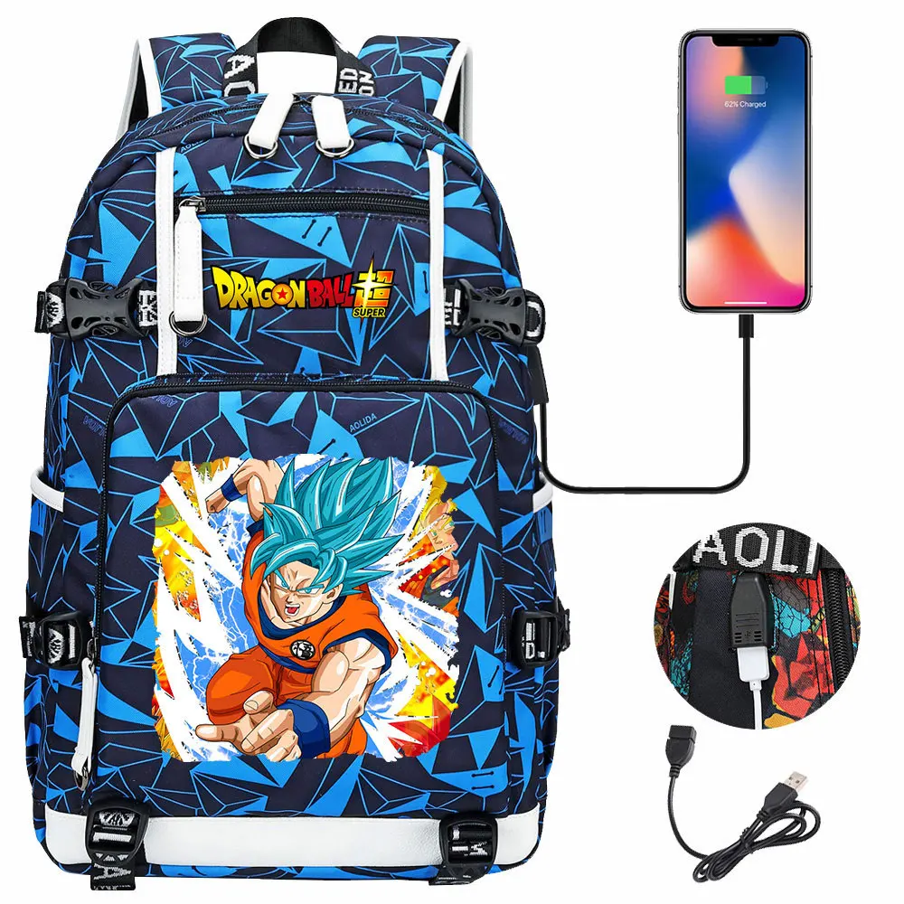 

2021 New Hot Son Goku Kakarotto Saiyan Usb Charging Backpack Schoolbag Travel Notebook Laptop Waterproof Bags