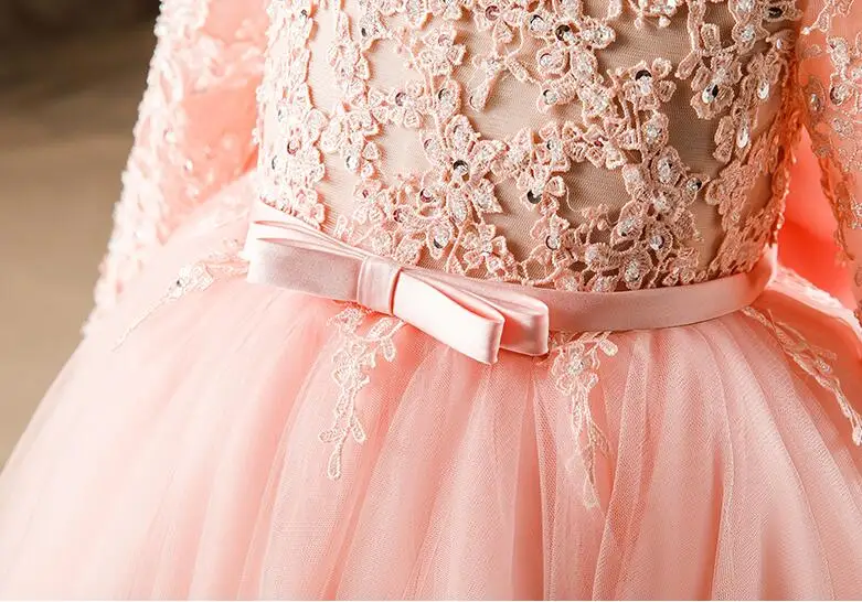 Розовое Тюлевое платье для девочек первого причастия кружевное с блестками