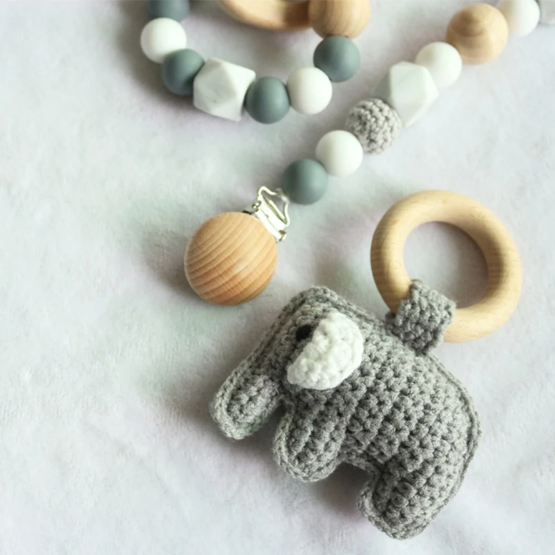 

Baby Dummy Holder Pacifier Chain Silicone Beads Bracelet Infants Wooden Ring Teether Mobile Rattle Nursing Chewing Toys