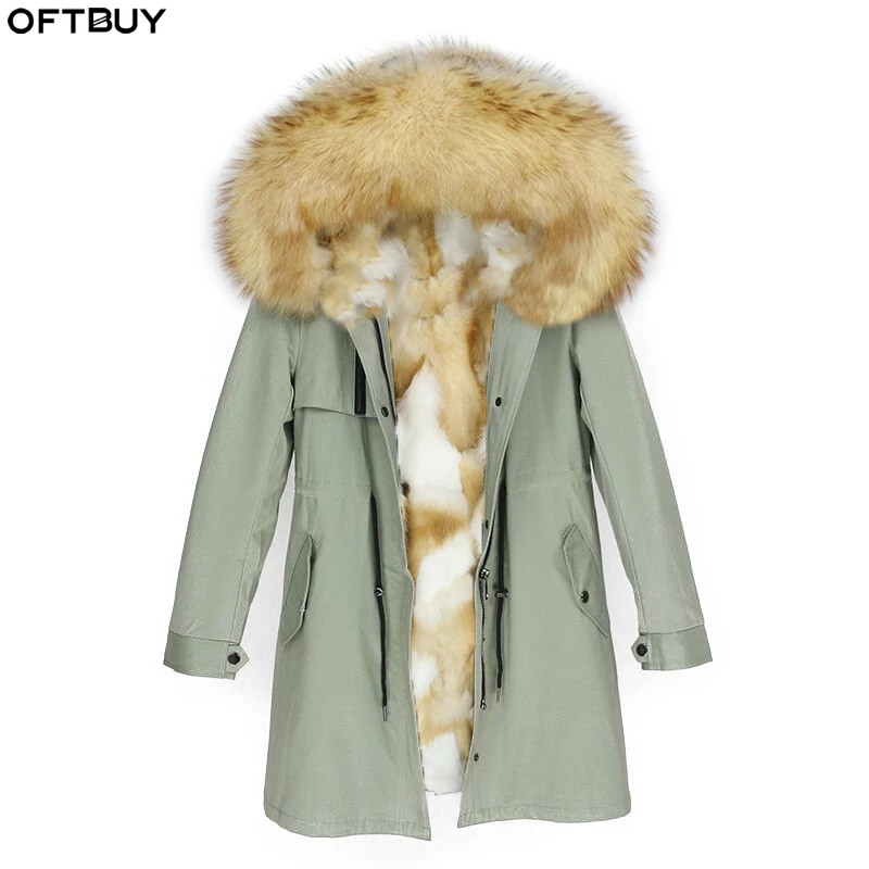 Женская парка с лисьим мехом OFTBUY теплая Повседневная Уличная куртка капюшоном и