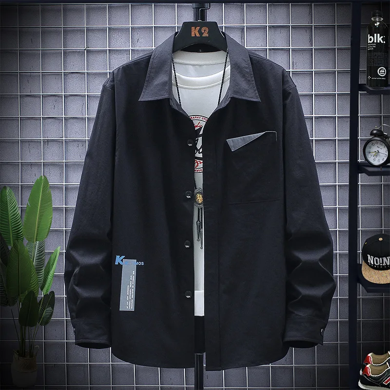 

Spring Autumn Men's Trend Handsome Casual Long-sleeved Solid Color Shirt Jacket Top Trend Loose Shirt Men's Clothing