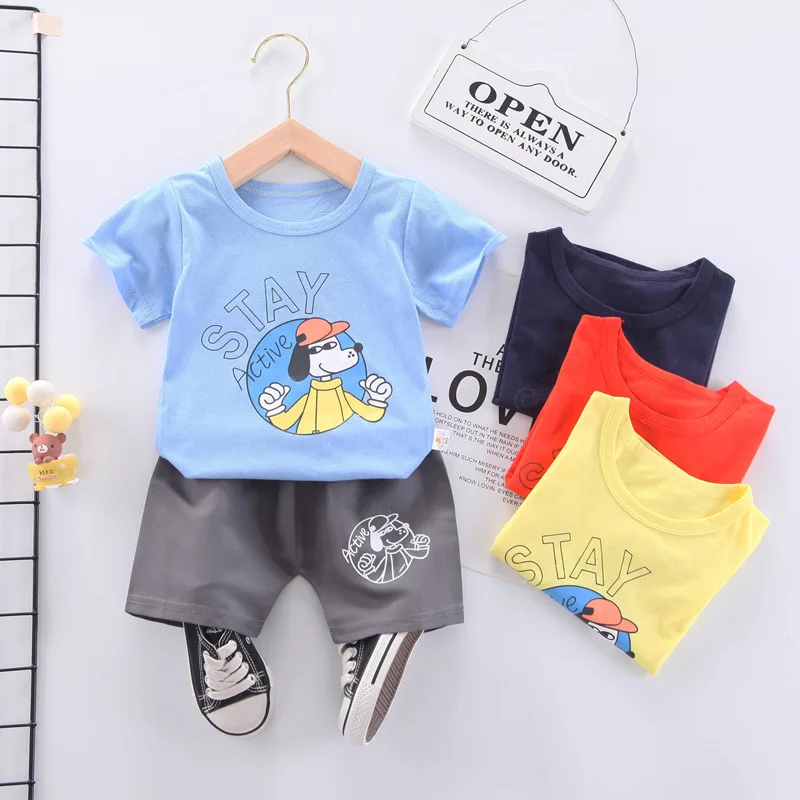 

Summer New Clothing Children's Short Sleeve Top + Shorts Set Cotton Casual Baby Boys Cartoon Print T-shirt Two Piece Set