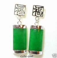 new pair natural green jadeite 925 sterling silver fortune lucky dangle earrings