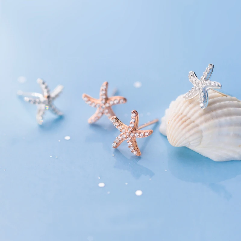 

Real 925 Sterling Silver Starfish Stud Earrings Cute Jewelry for Women Girls Birthday Christmas Gifts
