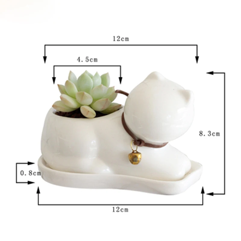 Керамический горшок для цветов мини с белыми животными собаками кошками зеленый