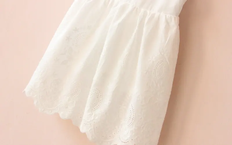 

Hot Sale Pure White Dress Summer Girls Bowknot Big V Open Back Hem Skirt
