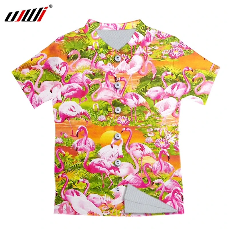 

UJWI Mens Hawaiian Shirt Fashion Casual Button Sunset Crane Print Beach Short Sleeve Quick Dry Top Blouse US Size