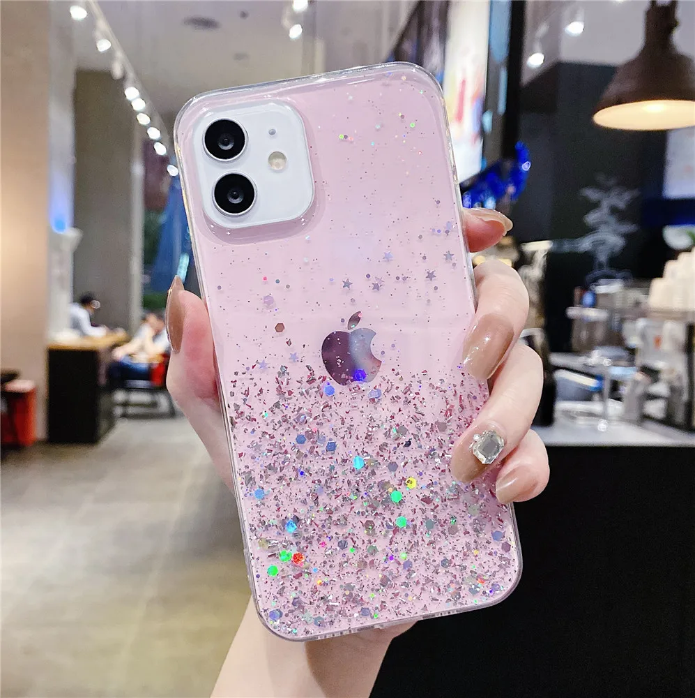 

Silver Foil Glitter Powder Star Clear Phone Case on For Vivo X60 X50 X30 X27 Pro X23 X21 X21i X20 Plus X9 X9S X7 Silicone Cover