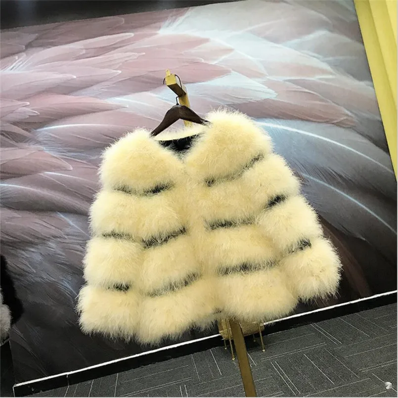 Winter Jacket of Real Ostrich Feather Plush Fur Coat Stripes Women's Fluffy Clothing C923