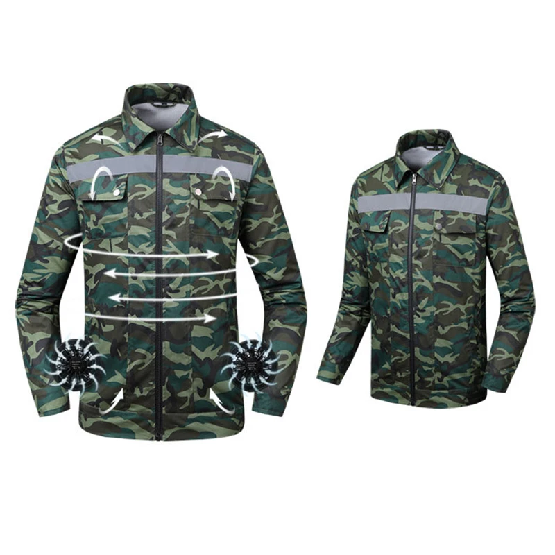 

Summer Fan Cooling Jacket Men Women Air Conditioning Camouflage Coat Sun-Protective Multi-pocket Fishing Colthing