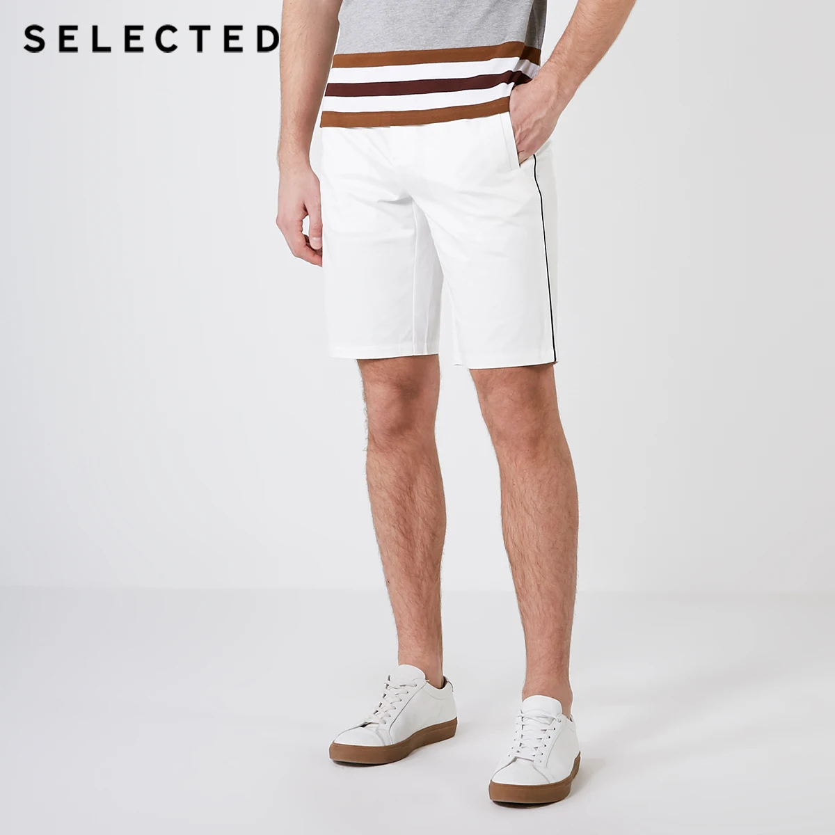 Мужские прямые шорты повседневные белые до колена модель 4192SH517|Мужские шорты| |
