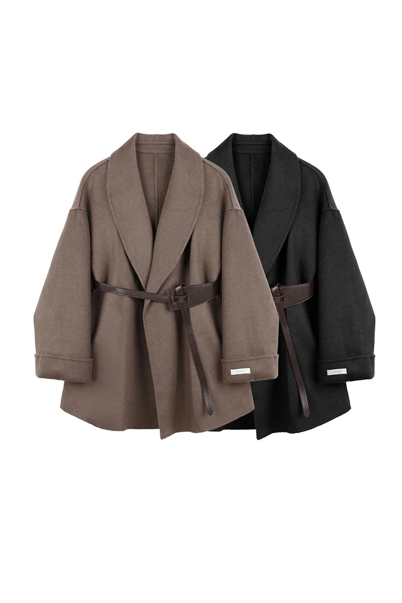 Двухстороннее шерстяное пальто женское осенне-зимнее Новое приталенное