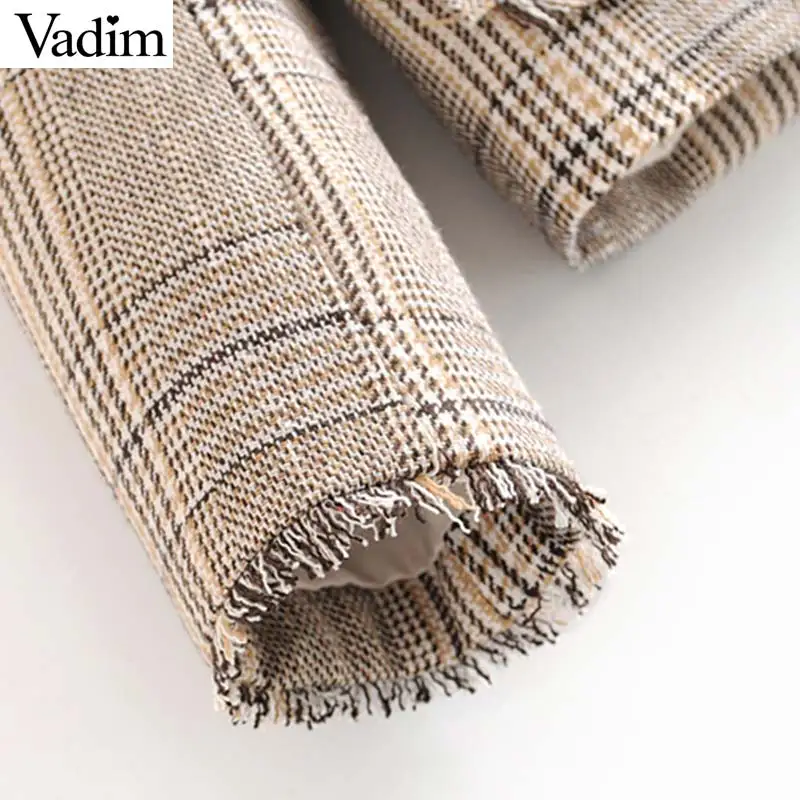 Vadim Женская модная твидовая куртка с кисточками в виде гусиных лапок лоскутные