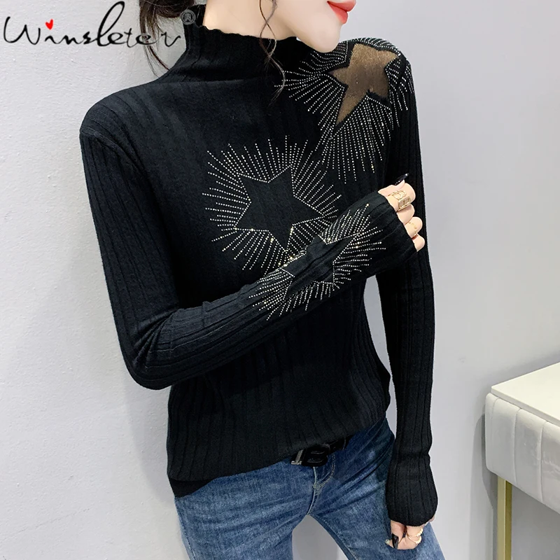 

Осенне-зимний вязаный свитер MadBlack с ложным воротником, европейская одежда, Женская модная сексуальная Лоскутная Сетка, Ажурные топы со стра...