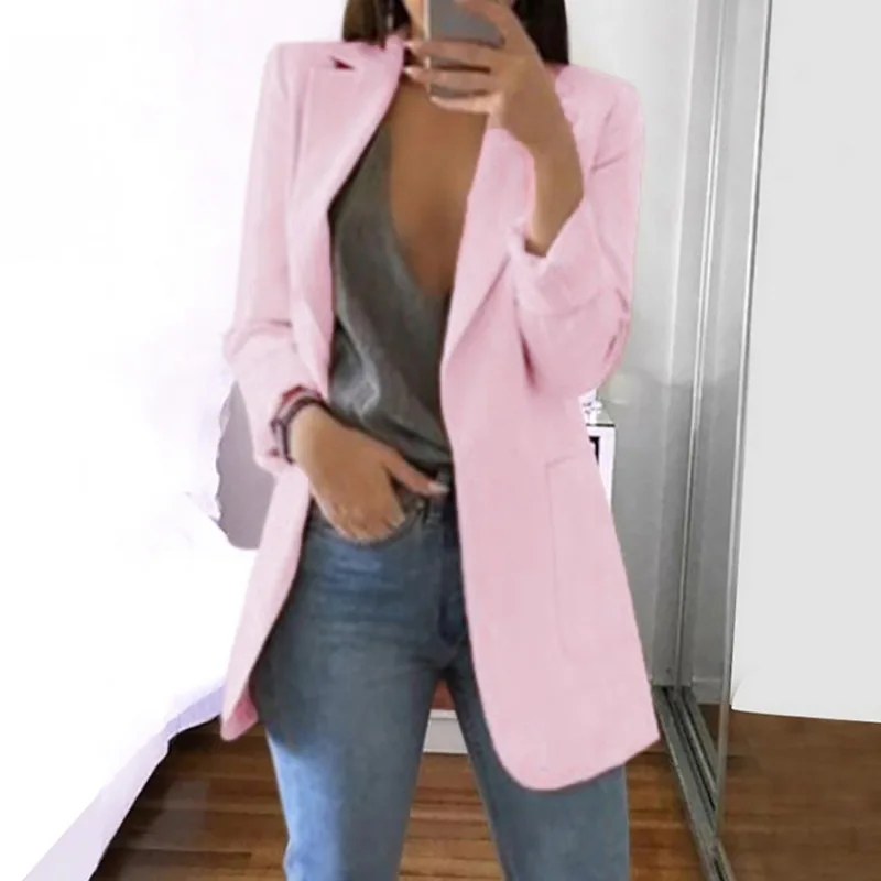 pink 2 Женский приталенный Повседневный Блейзер, осенний деловой костюм с длинным рукавом, Офисная верхняя одежда, пальто, Офисная куртка, рабочая одежда, большие размеры - Цвет: pink 2