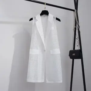 Белый блейзер, повседневный женский жилет, жилет, женский длинный костюм, жилет, Женская куртка, черный офисный женский жилет