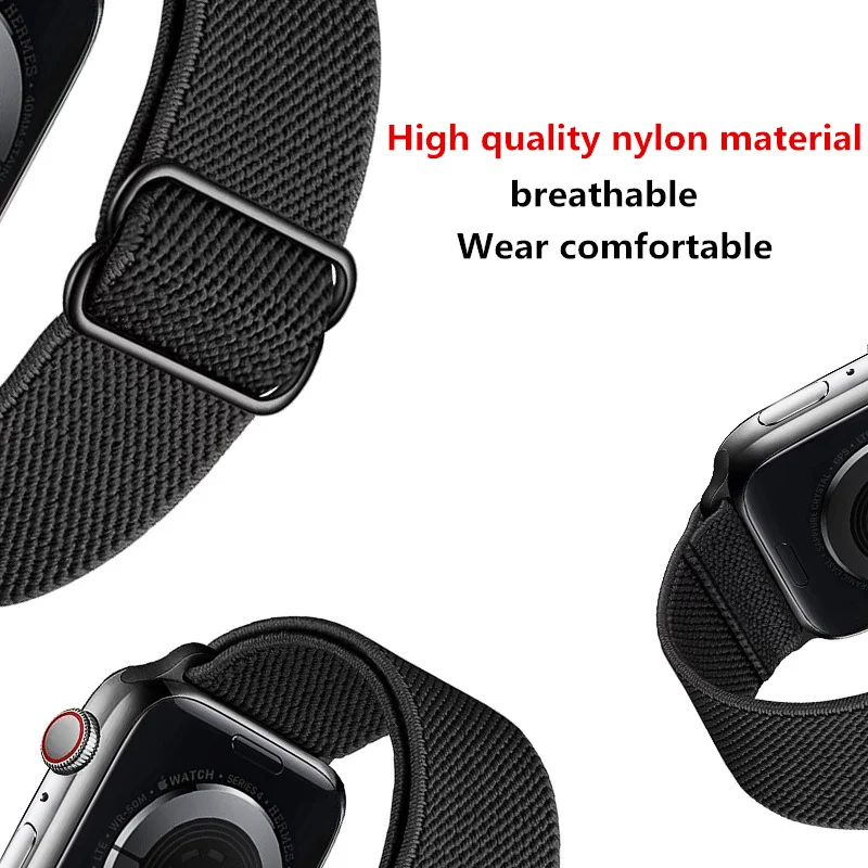 

2021 Nylon Fabric Strap for Apple Watch band 44mm 40mm Elastic Bracelet for iWatch Series 6 SE 5 4 3 2 1 42mm 38mm Braided Solo