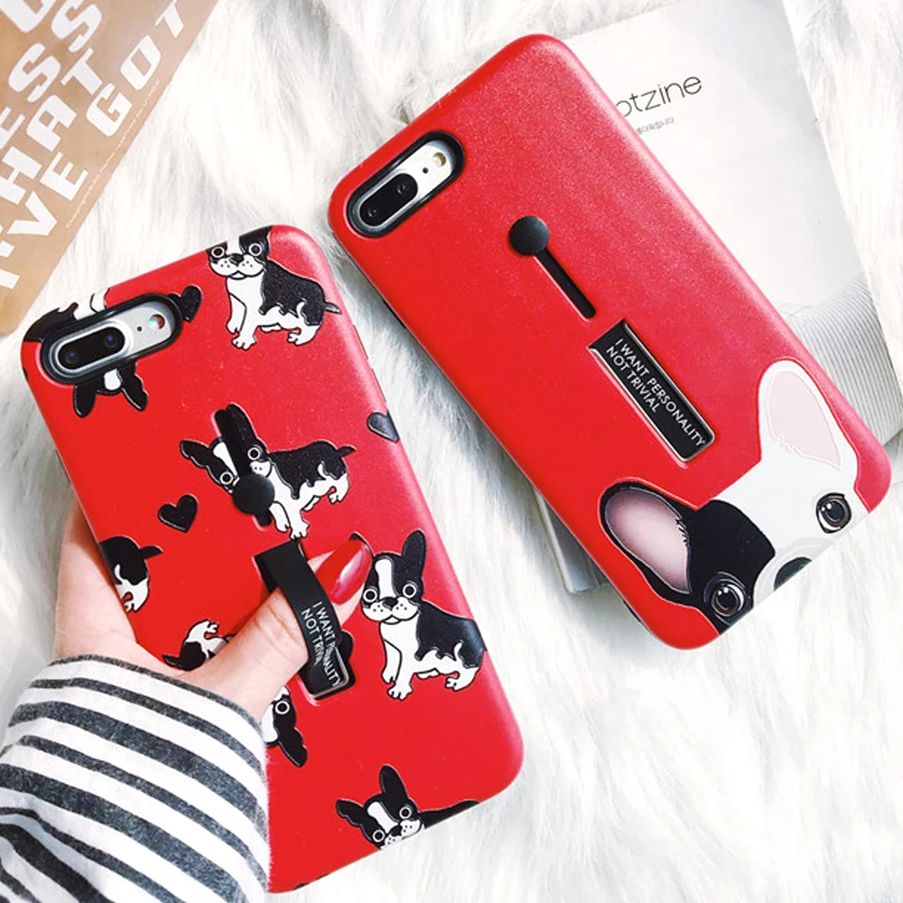 Loop Case For iPhone XR 11 Pro X XS Max Fashion Cute Dog Finger Ring Strap Cover 7 Plus 8 6 6s Hide Stand Grasp |