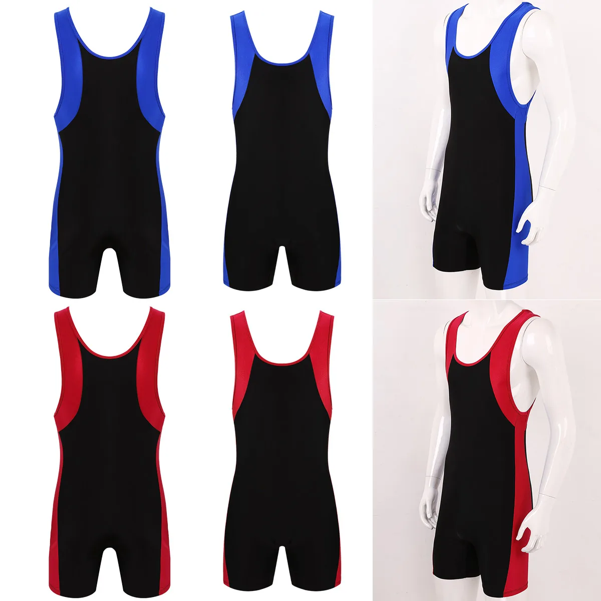 

Mens Fashion U Neck Sleeveless Sports Fitness Bodybuilding Leotard Jumpsuit Shorty Unitard Bodysuits One-piece Wrestling Singlet