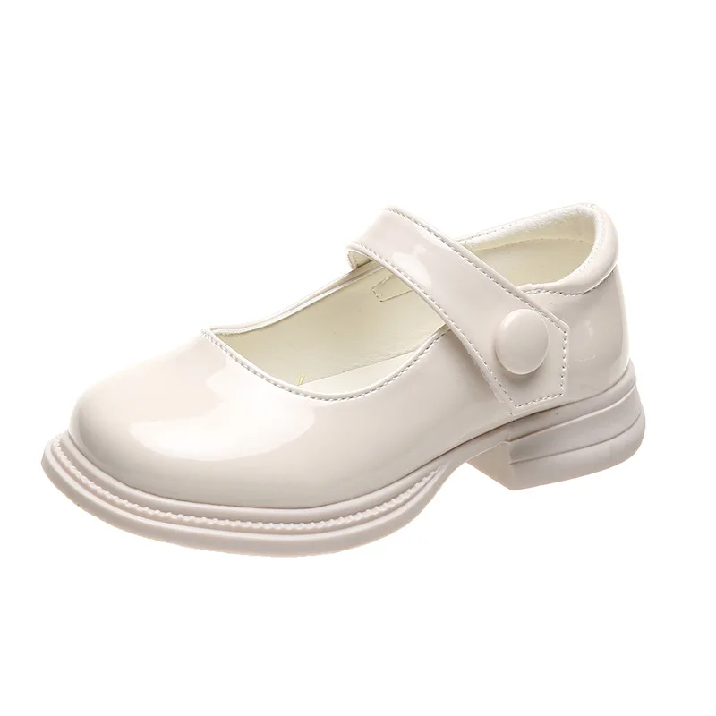 

Children's Leather Shoes 2021 New Ladies Style Shiny Leather Girls Thick Heels Increased Velcro Literary Princess Shoes