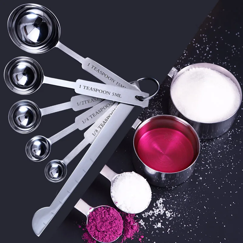 

4/5/6Pcs Stainless Steel Measuring Cups and Spoons Set Deluxe Premium Stackable Tablespoons Home Tools Kitchen Accessories