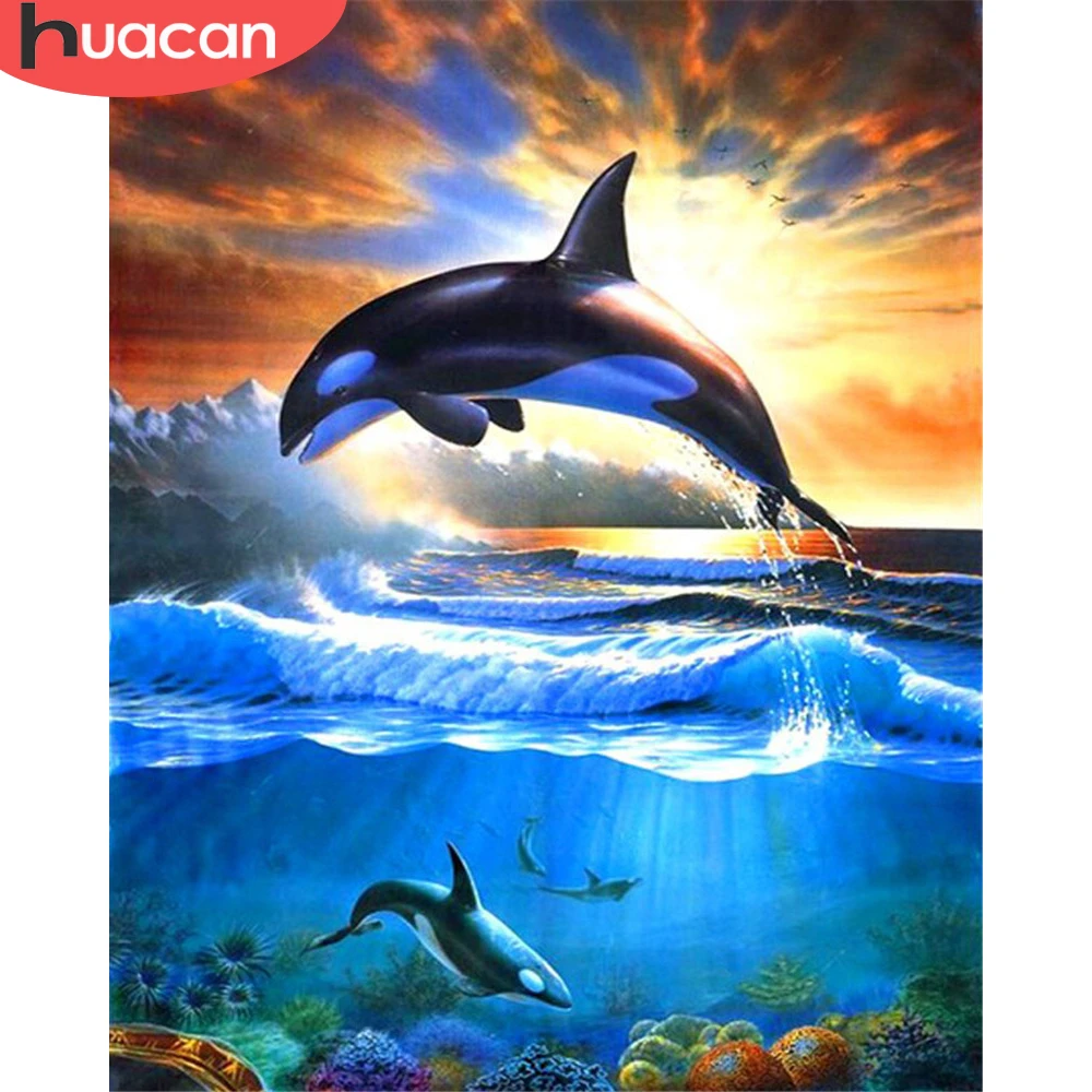 

HUACAN Pictures By Number Dolphin Kits Painting By Number Animal DIY Frame Modern Drawing On Canvas HandPainted Art Gift