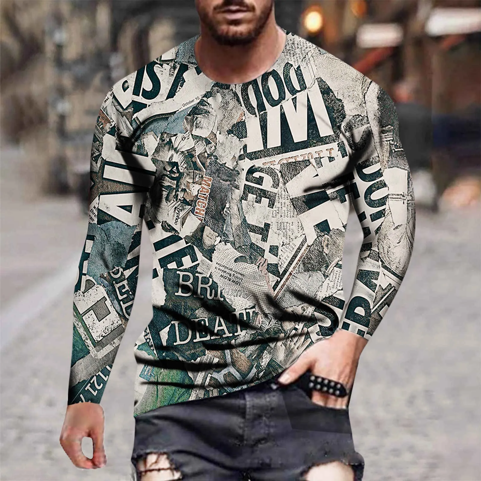 

Футболка мужская с длинным рукавом, Повседневная модная рубашка в стиле Харадзюку, с круглым вырезом, уличная одежда, осень-зима