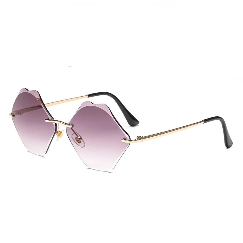 

Brand Design Personality Lips Sexy Rimless Sunglasses For Women Outdoor Party Shopping Metal UV400 Ladies Sun Glasses Eyeglasses
