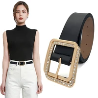 fashion leather belt for women metal rhineston buckle waist strap designer brand female jeans trouser dress decoration waistband