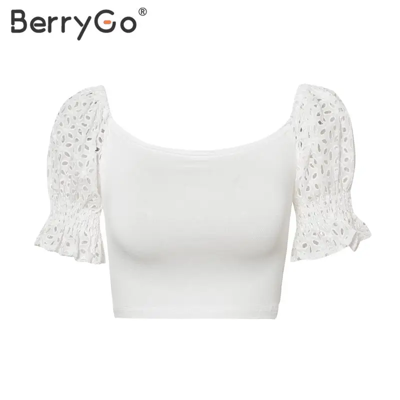 BerryGo сексуальный белый укороченный топ с открытыми плечами рубашка для женщин