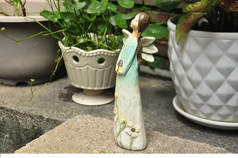 Angel Statue Rustic Hand-painted Imitation Wood Fairy Resin Crafts Garden Terrace Decoration Ornament Gift | Дом и сад