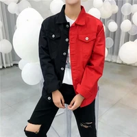 casual slim denim jacket for men 2021 black red jeans jacket homme flowers embroided streetwear denim coat male bomber jacket