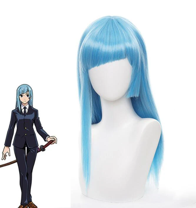 

60cm Light Blue Long Straight Wig Cosplay Anime Jujutsu Kaisen Miwa Kasumi Costume Heat Resistant Synthetic Hair Women Wigs