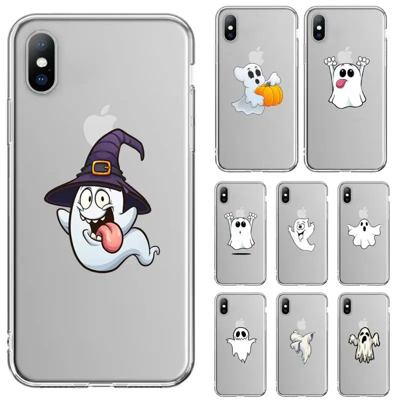 

Чехол для телефона RUICHI с мультяшными призраками для iPhone 11 12 Mini 13 Pro XS Max X 8 7 6s Plus 5 SE XR, прозрачный чехол