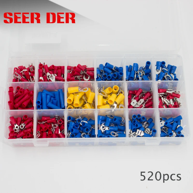 520 шт Ассорти изолированные электрические провода терминалы обжимной разъем