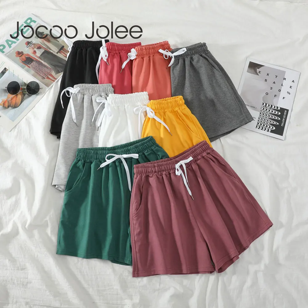 

Jocoo Jolee Women Casual Loose Shorts Women Elastics Waist Lace Up Solid Color Track Shorts Soft Cool Girl's Sport Shorts 2021