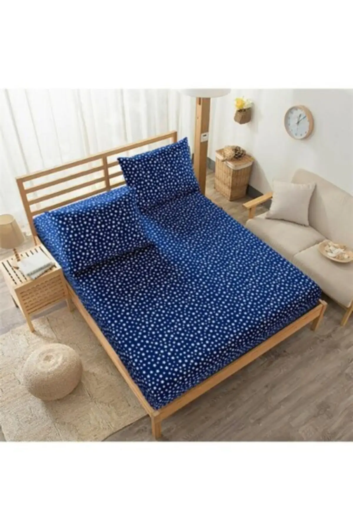 

Натяжная простыня и чехол для подушки, темно-синее хлопковое постельное белье с принтом звезд, 160x200