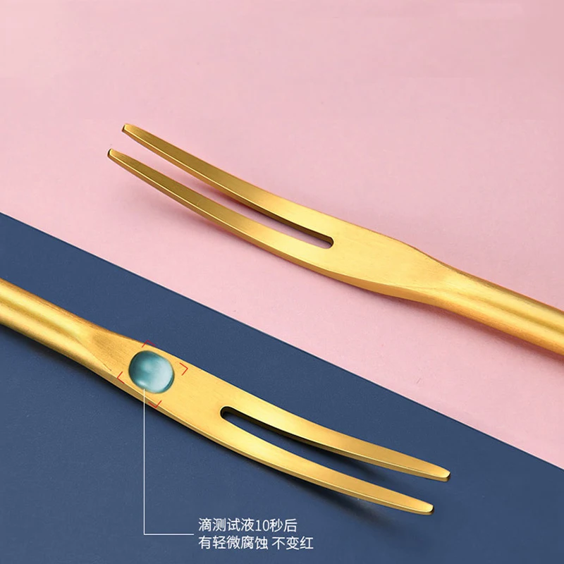 

304 Roestvrij Staal Lange Handvat Twee-Tine Fruit Vork Goud Dessert Vork Voor Taart Snack Salade Servies Voor Hotel party Twee T