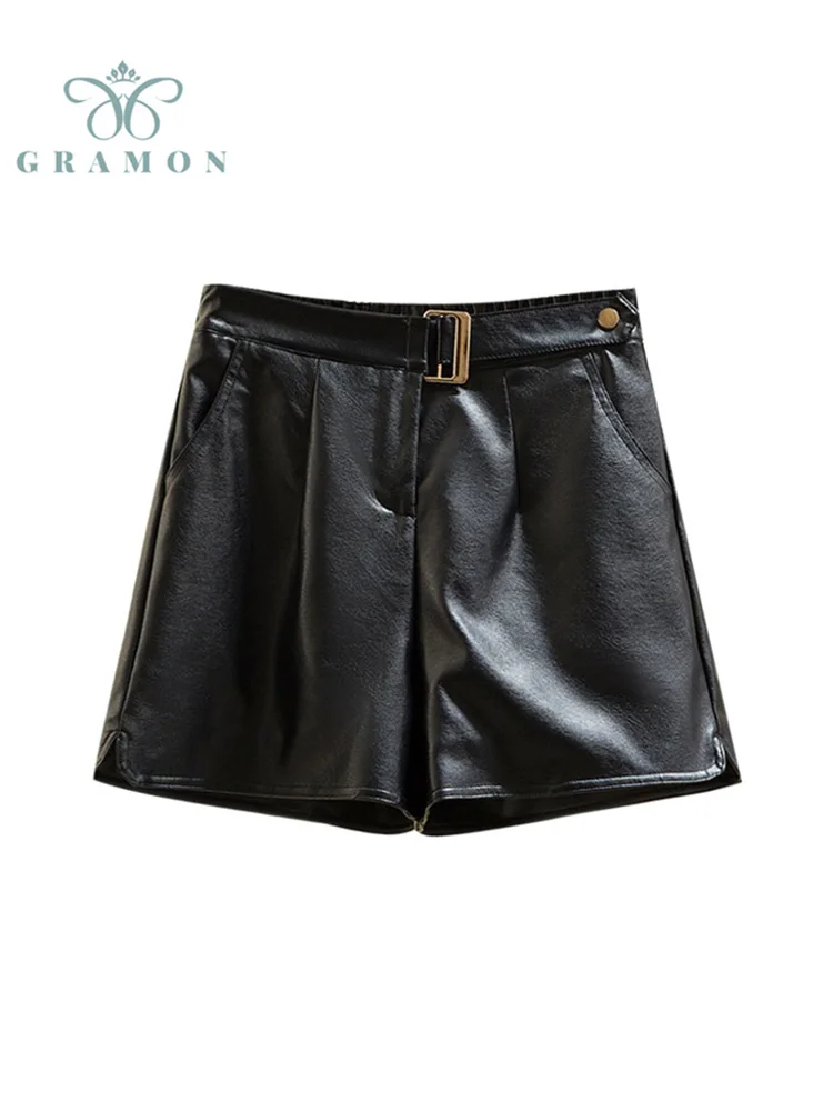 

Faux Leather Shorts Women Autumn Winter Fashion Vitnage High Waist Plus Size Loose Streetwear All-Match Female Short Pants Mujer