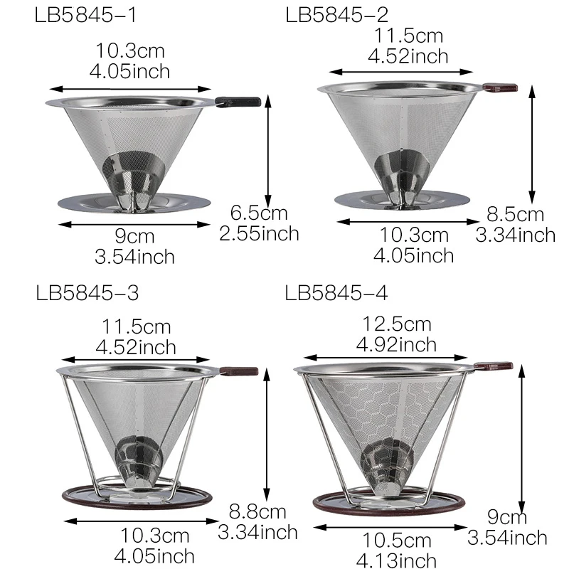 Stainless Steel Paperless Pour Over Coffee Dripper Slow Drip Filter Metal Cone -Single Serve Maker Removable Cup Stand  Дом и