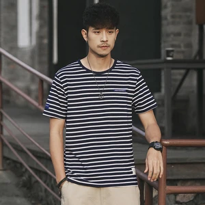 Japanese Men's Stripe Short Sleeve T-shirts Sea Soul Bottom Top Tees High Quality Fashion T-shirt Summer Cotton One Piece